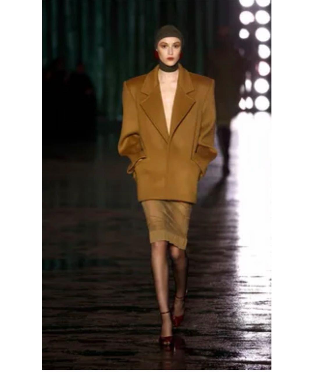 SAINT LAURENT Бежевое шерстяное пальто, фото 5