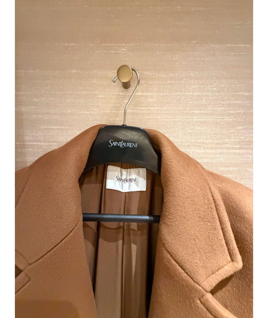 SAINT LAURENT Бежевое шерстяное пальто, фото 3