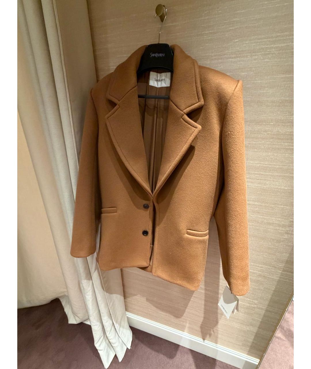 SAINT LAURENT Бежевое шерстяное пальто, фото 7