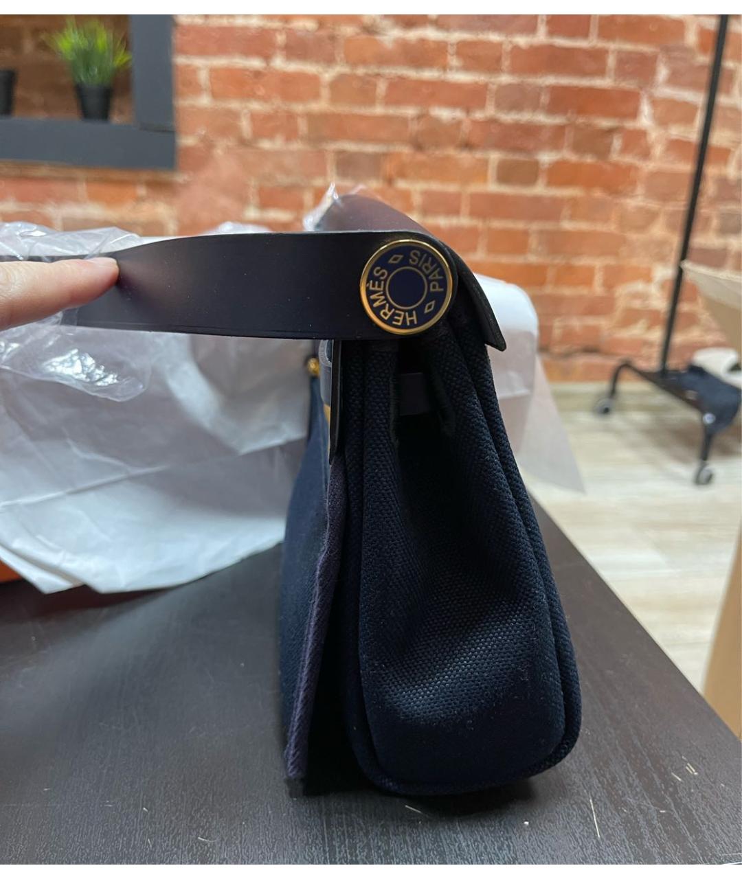 HERMES Темно-синяя тканевая сумка через плечо, фото 4