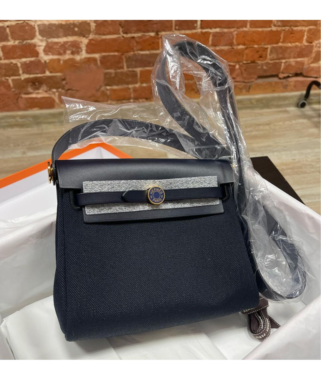 HERMES Темно-синяя тканевая сумка через плечо, фото 9
