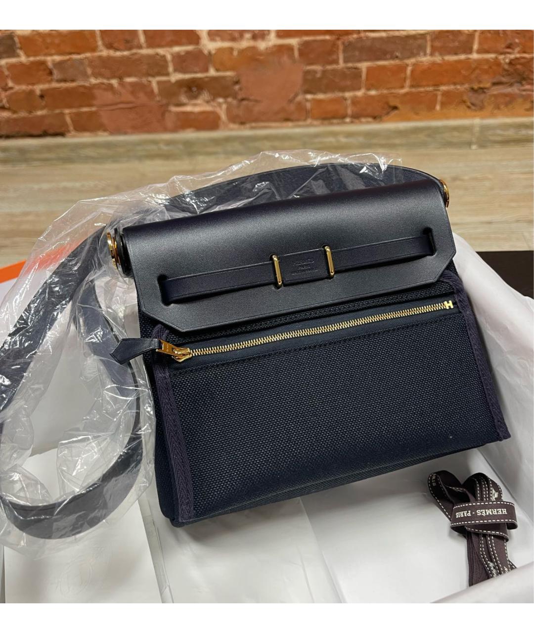 HERMES Темно-синяя тканевая сумка через плечо, фото 2