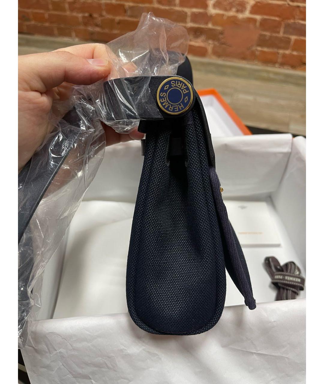 HERMES Темно-синяя тканевая сумка через плечо, фото 3