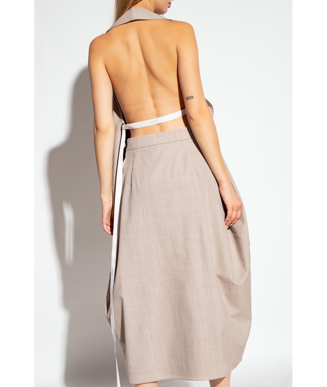 FENDI Бежевое шерстяное платье, фото 3