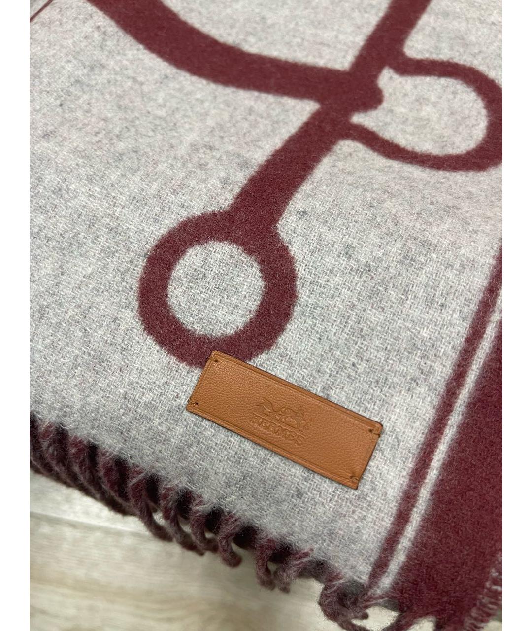 HERMES Бордовый кашемировый шарф, фото 3