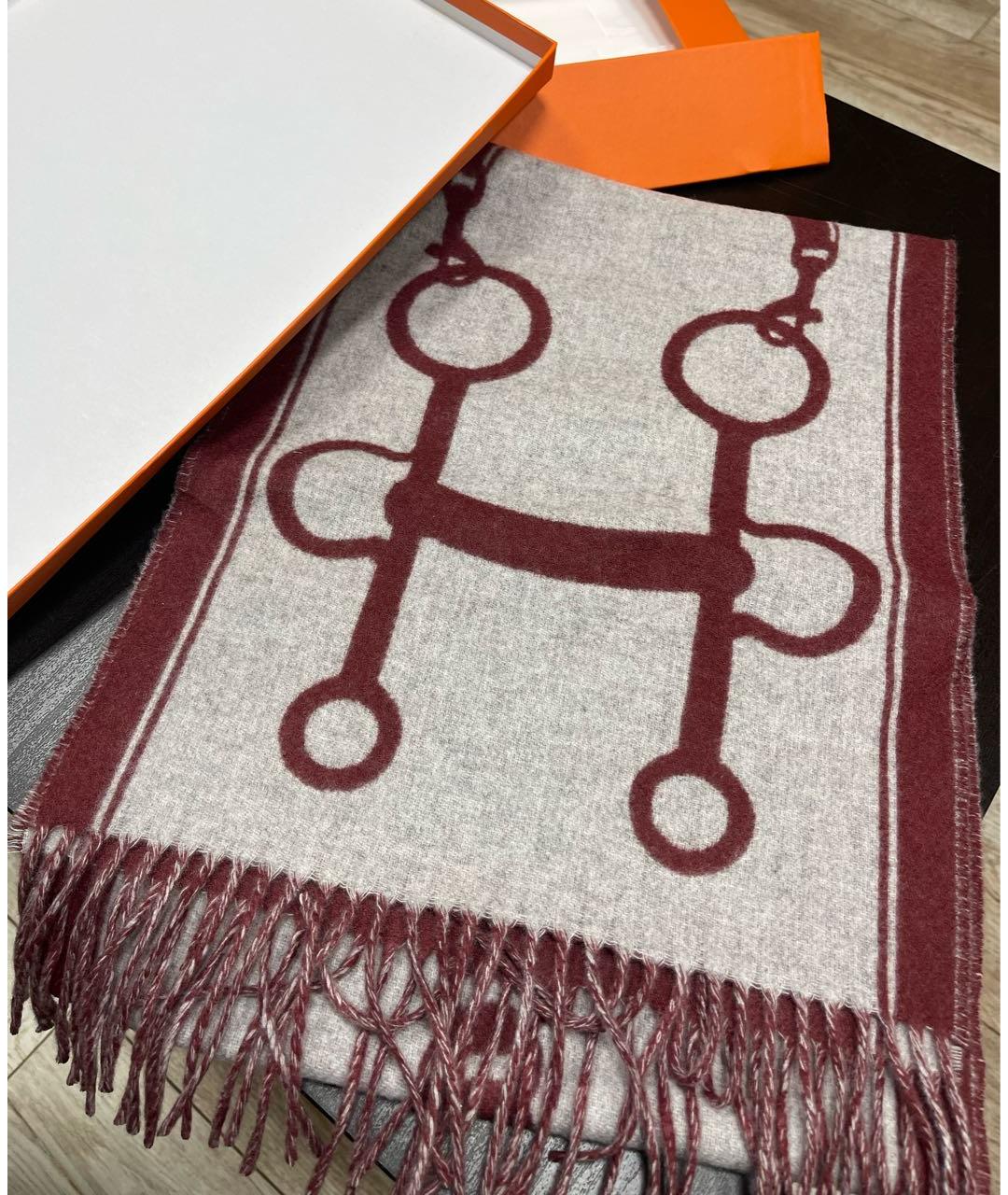 HERMES Бордовый кашемировый шарф, фото 2