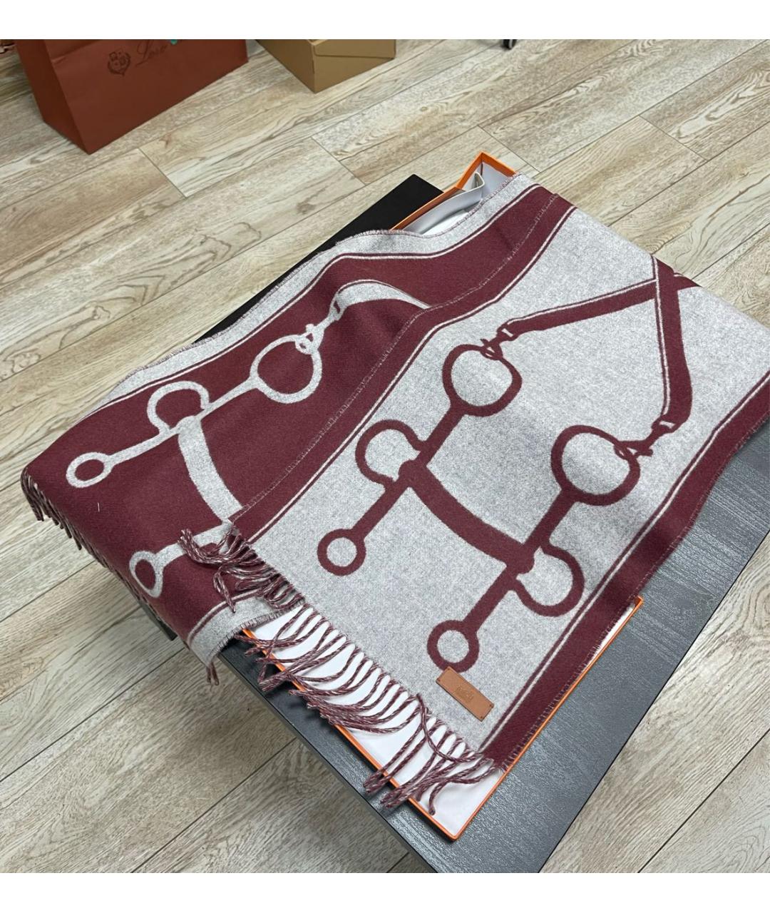 HERMES Бордовый кашемировый шарф, фото 6