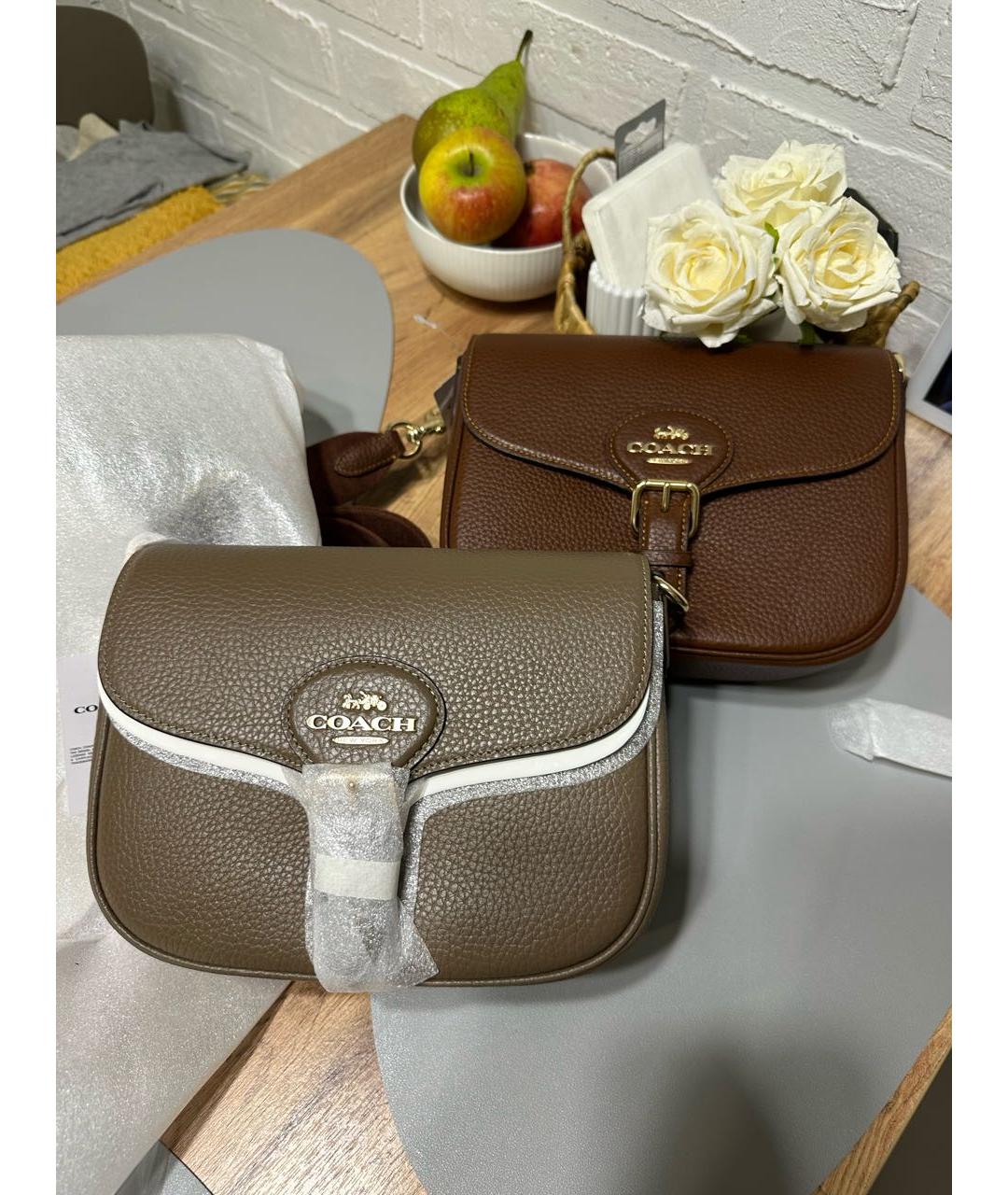 COACH Коричневая кожаная сумка через плечо, фото 7