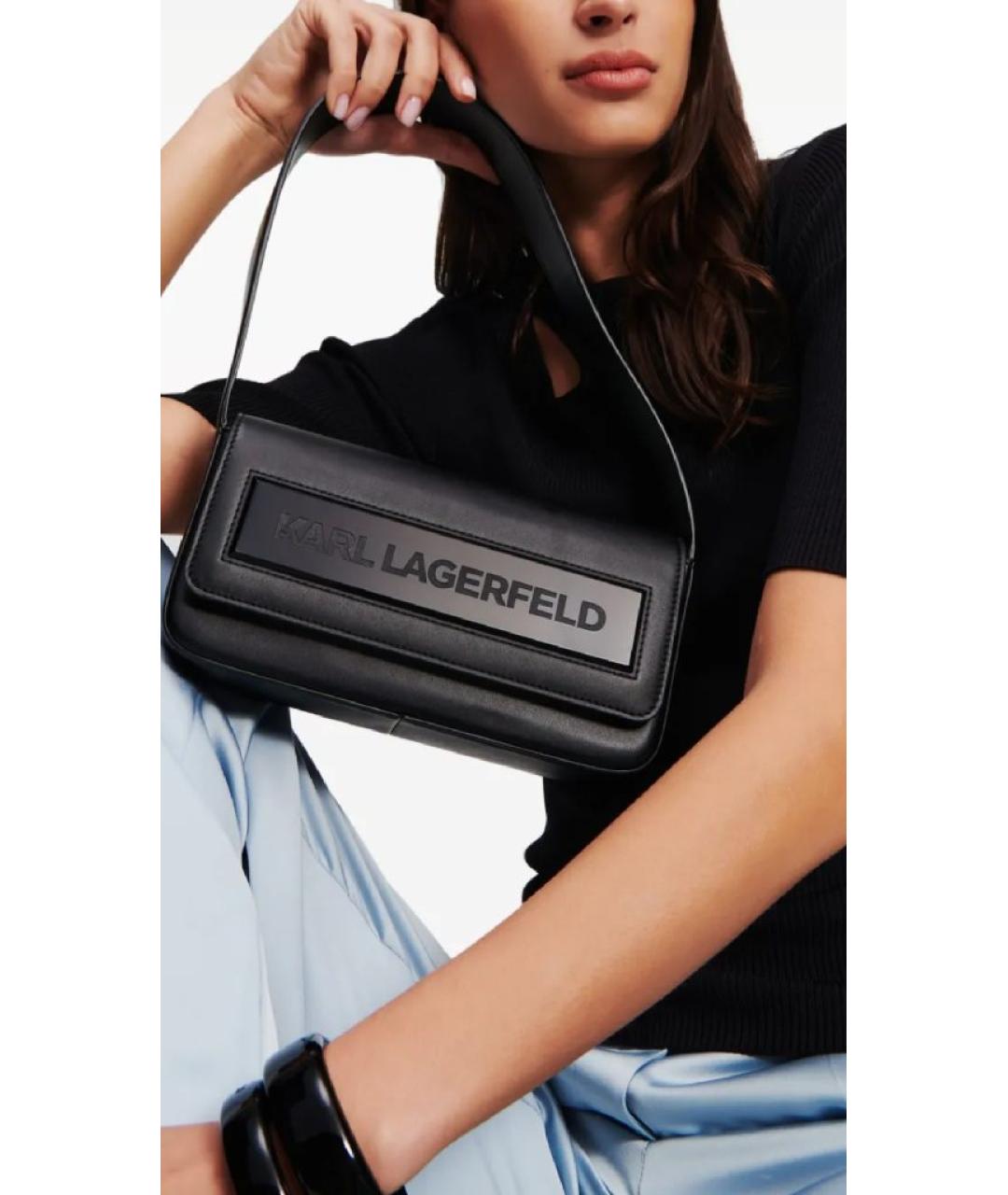 KARL LAGERFELD Черная кожаная сумка с короткими ручками, фото 4