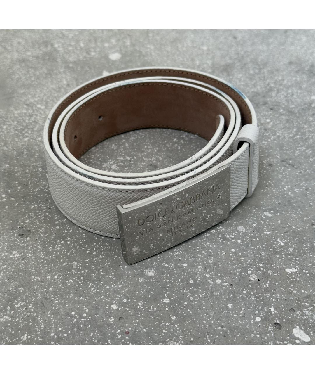 DOLCE&GABBANA Белый кожаный ремень, фото 2