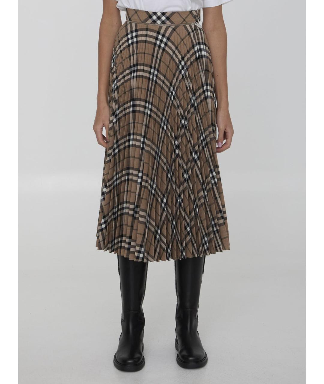 BURBERRY Бежевая полиэстеровая юбка миди, фото 5