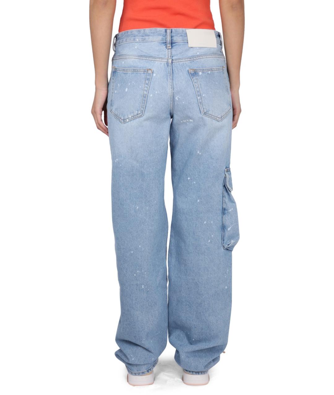 OFF-WHITE Голубые хлопковые прямые джинсы, фото 5