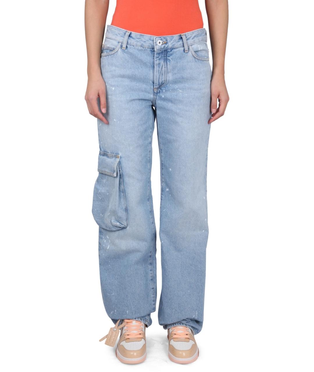 OFF-WHITE Голубые хлопковые прямые джинсы, фото 2