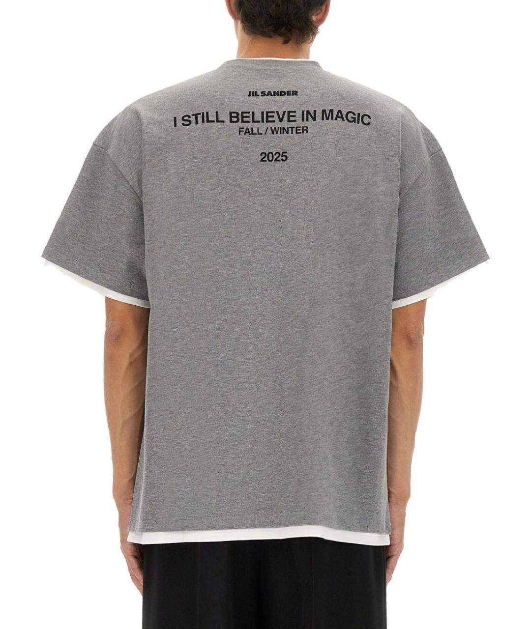 JIL SANDER Серая хлопковая футболка, фото 3