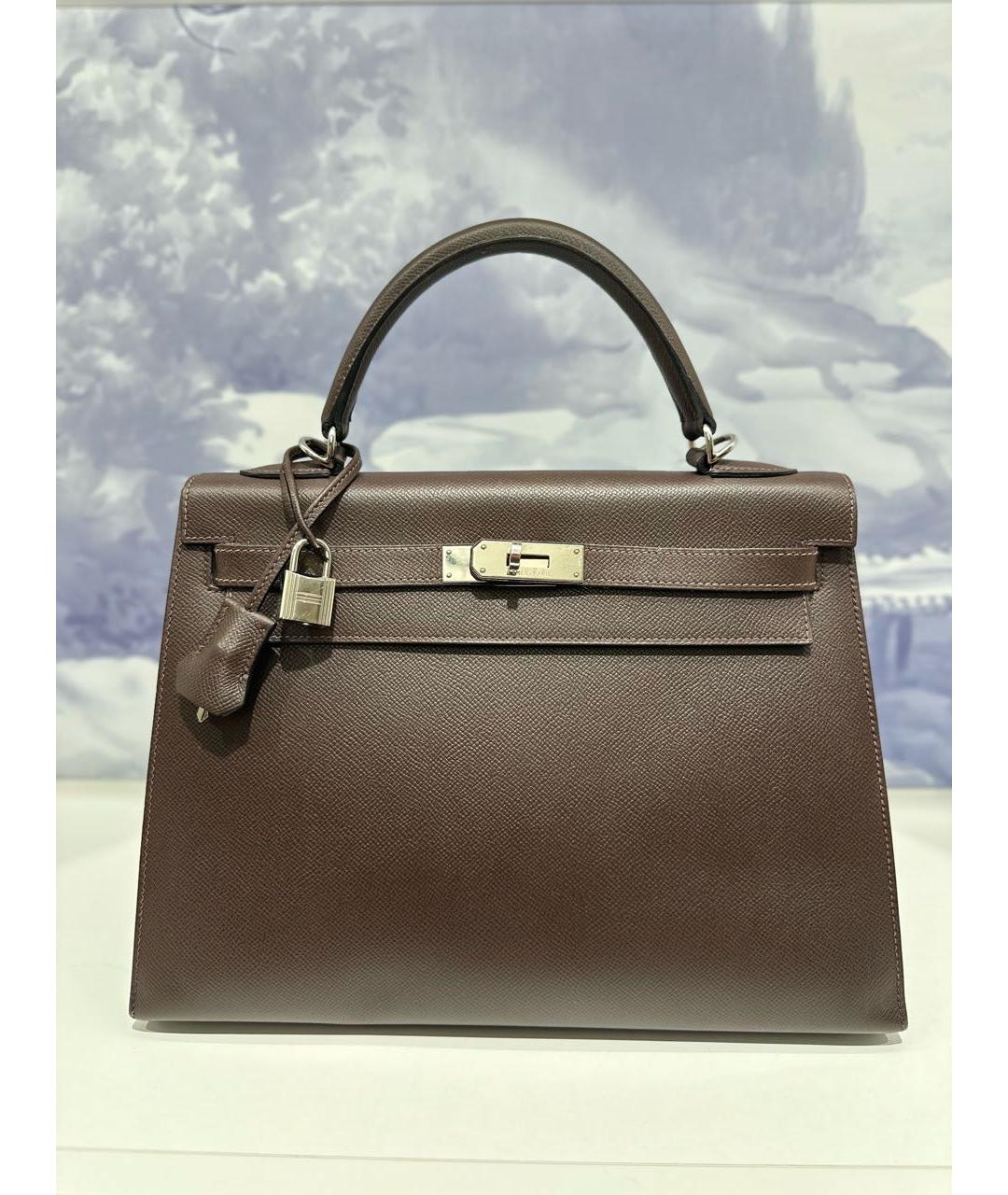 HERMES Коричневая кожаная сумка с короткими ручками, фото 8