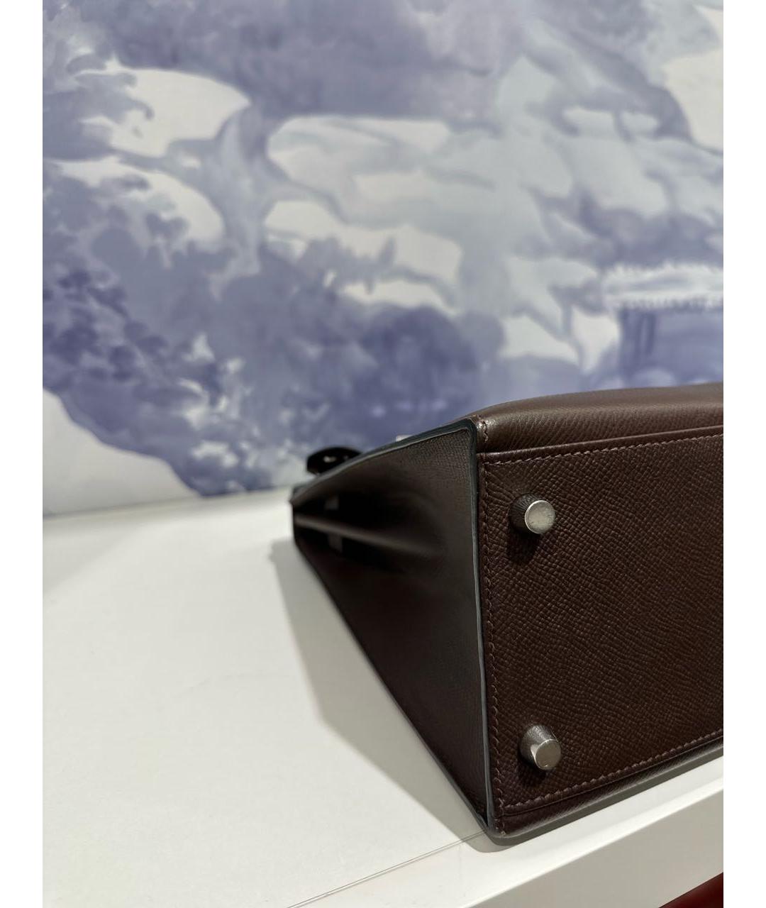 HERMES Коричневая кожаная сумка с короткими ручками, фото 5