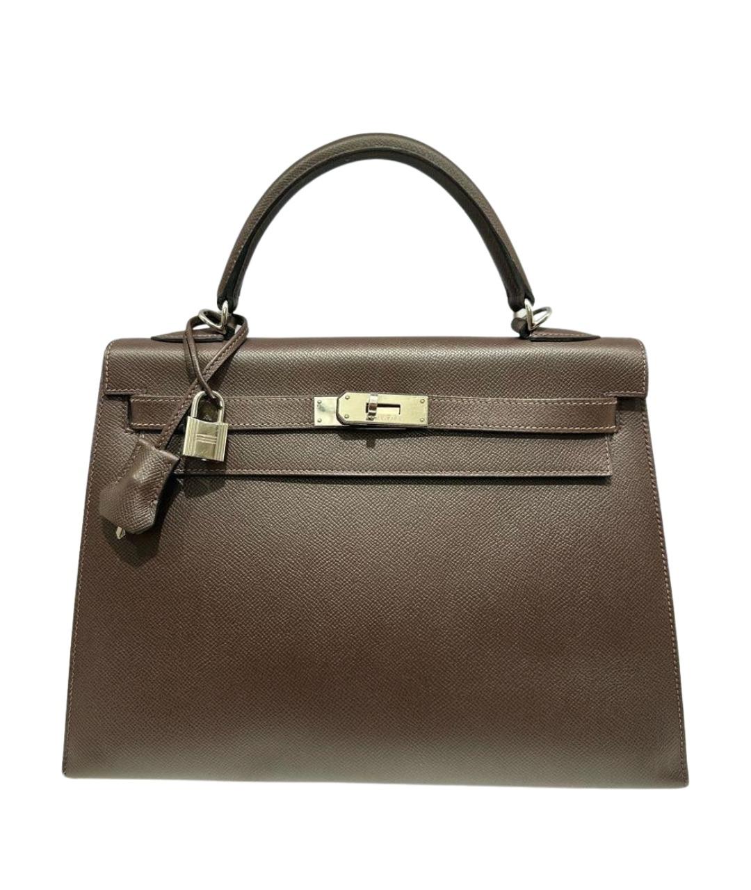 HERMES Коричневая кожаная сумка с короткими ручками, фото 1