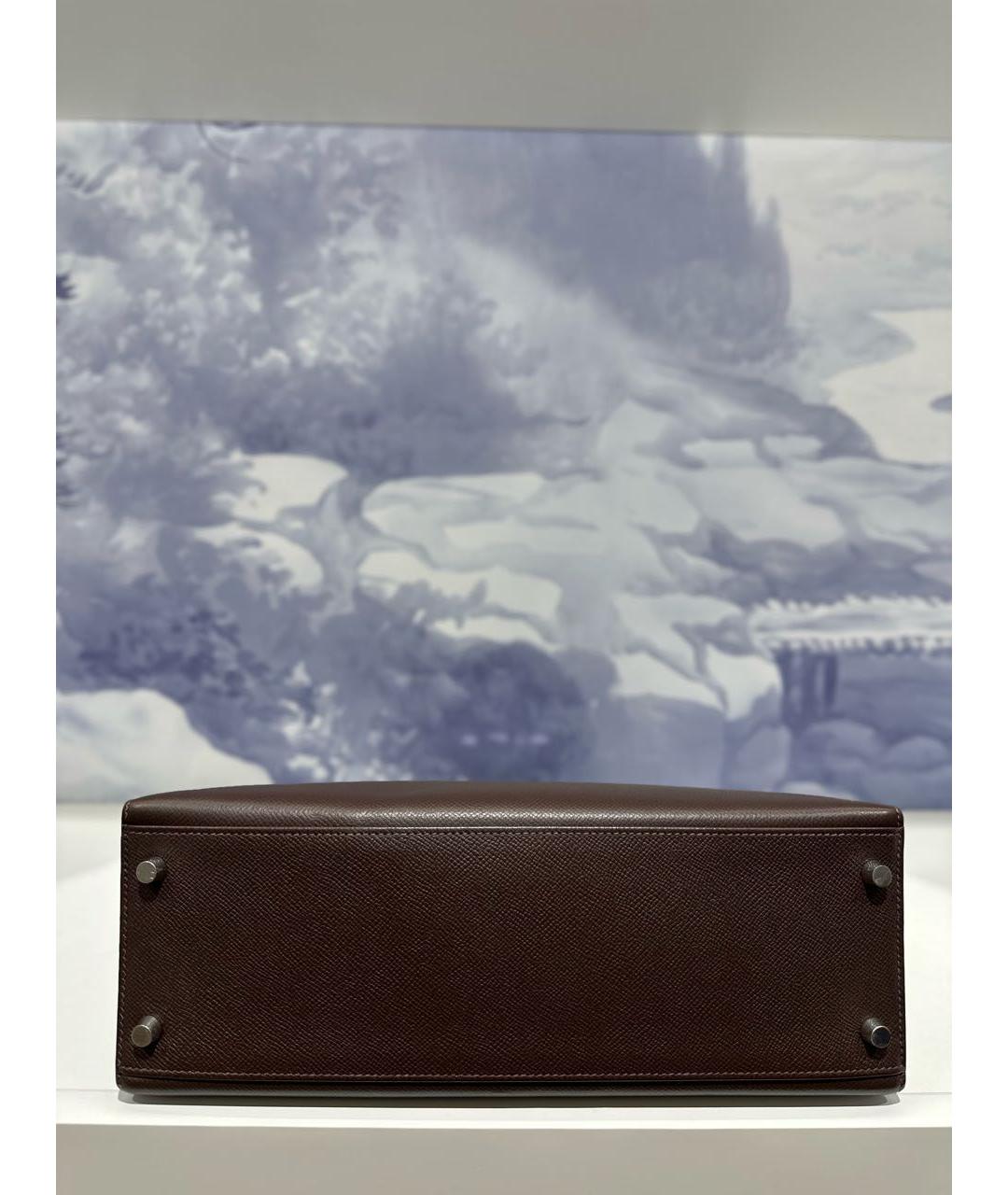 HERMES Коричневая кожаная сумка с короткими ручками, фото 4