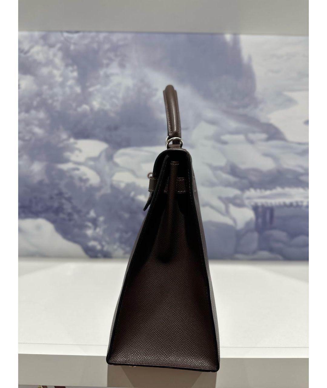 HERMES Коричневая кожаная сумка с короткими ручками, фото 2