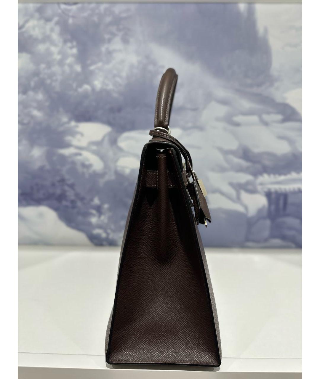 HERMES Коричневая кожаная сумка с короткими ручками, фото 7