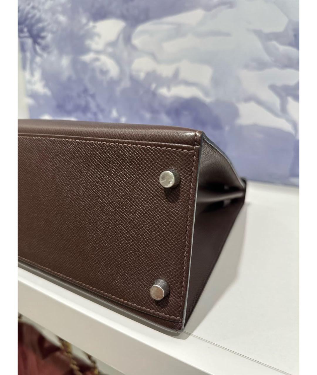 HERMES Коричневая кожаная сумка с короткими ручками, фото 6