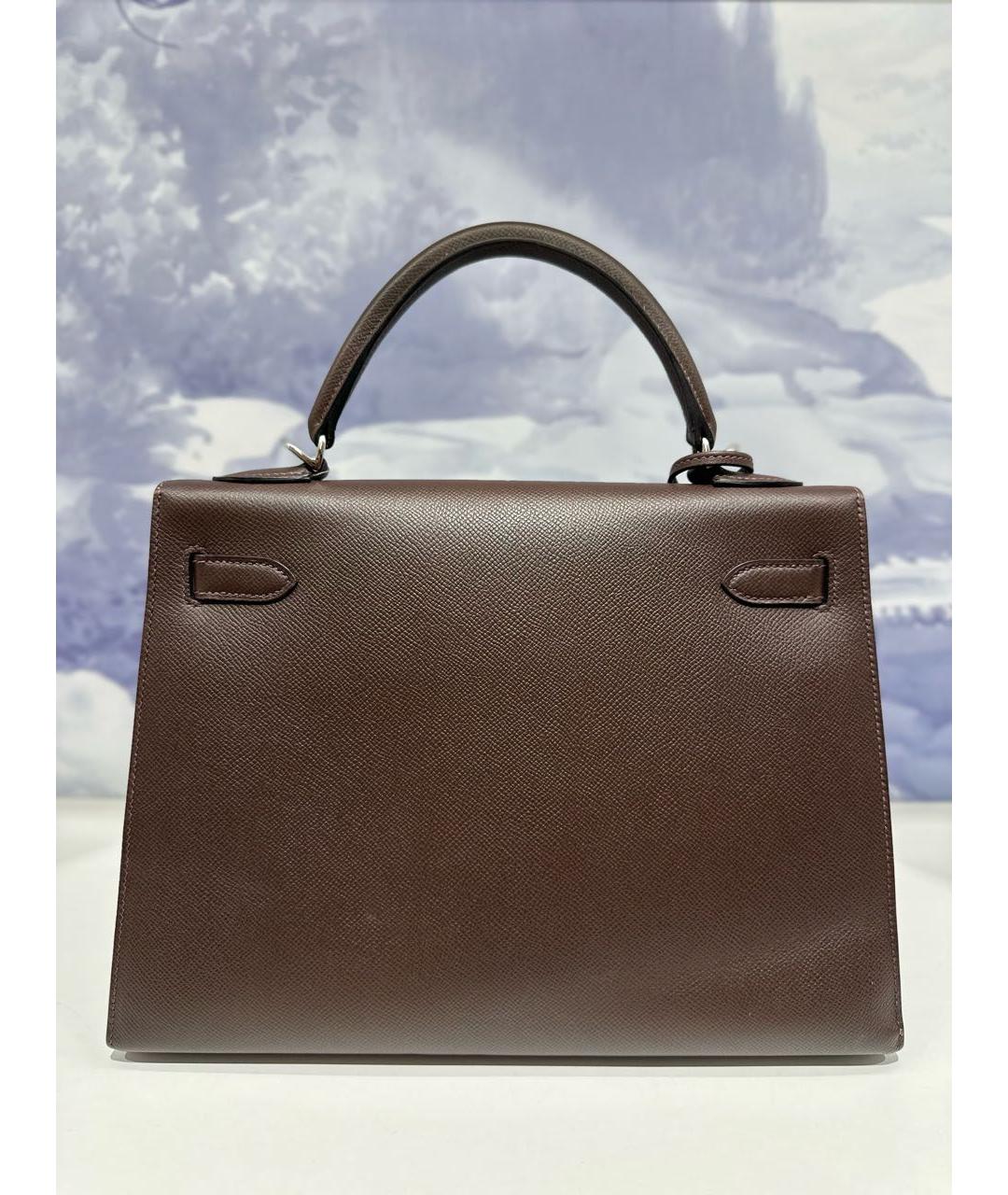 HERMES Коричневая кожаная сумка с короткими ручками, фото 3