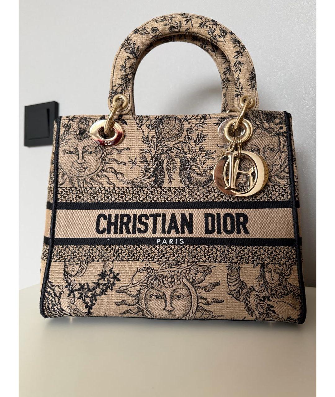 CHRISTIAN DIOR Бежевая тканевая сумка с короткими ручками, фото 3