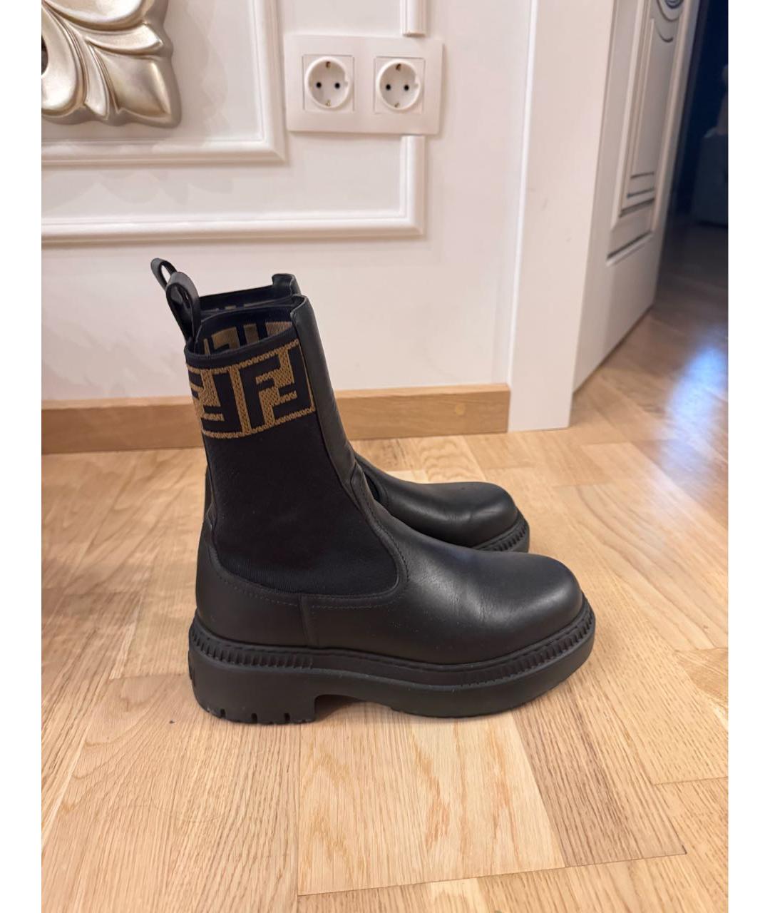 FENDI Черные кожаные ботинки, фото 2