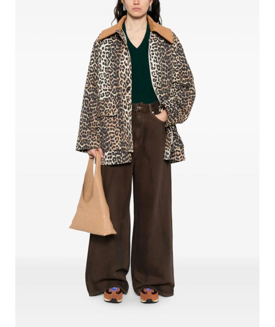 GANNI Коричневые хлопковые прямые джинсы, фото 2