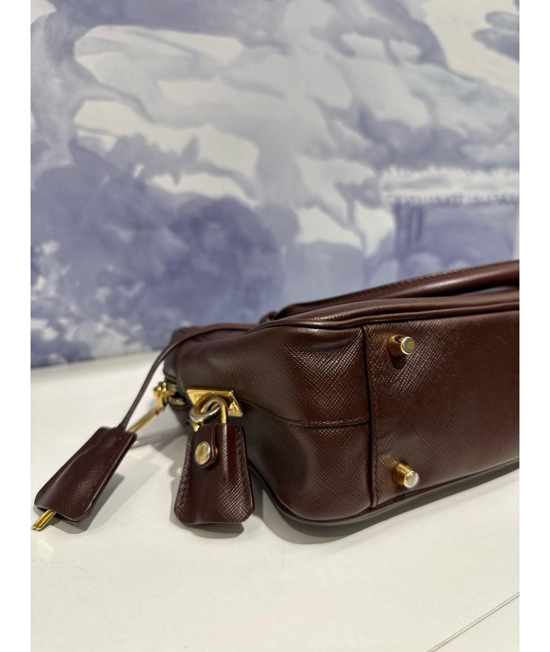 PRADA Коричневая кожаная сумка с короткими ручками, фото 6