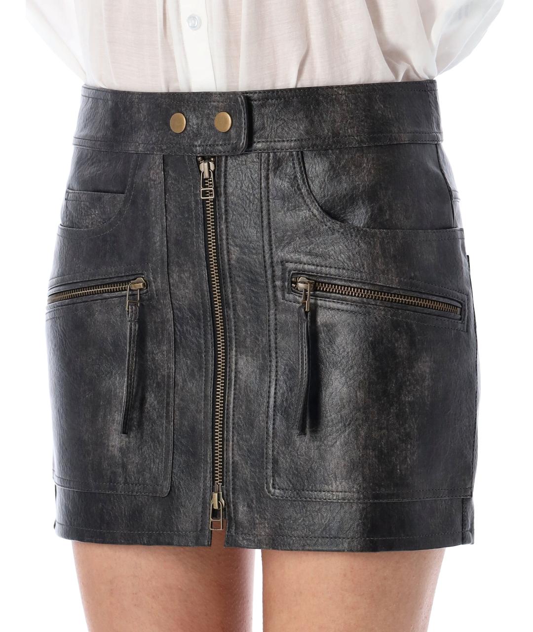 ISABEL MARANT Антрацитовая кожаная юбка мини, фото 3