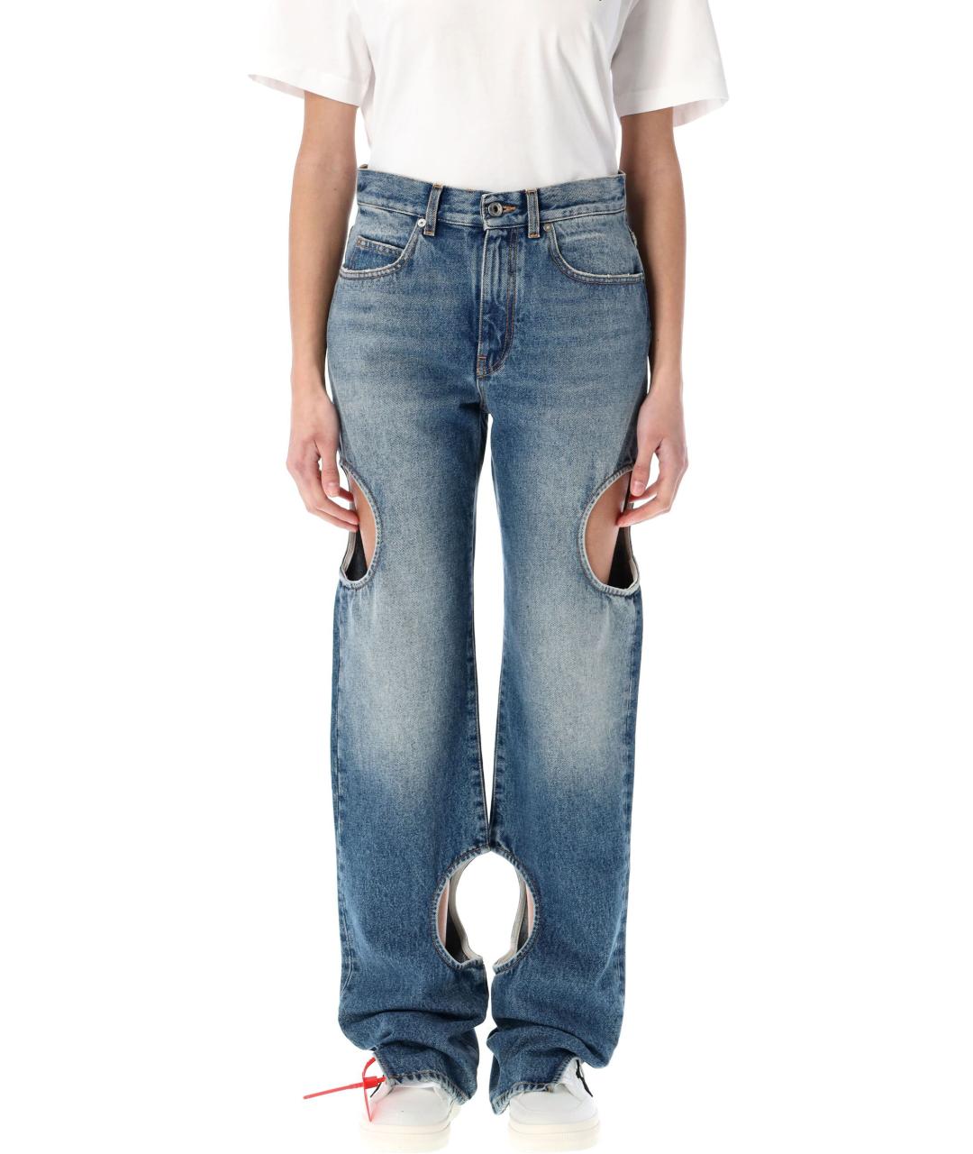 OFF-WHITE Голубые хлопковые прямые джинсы, фото 4
