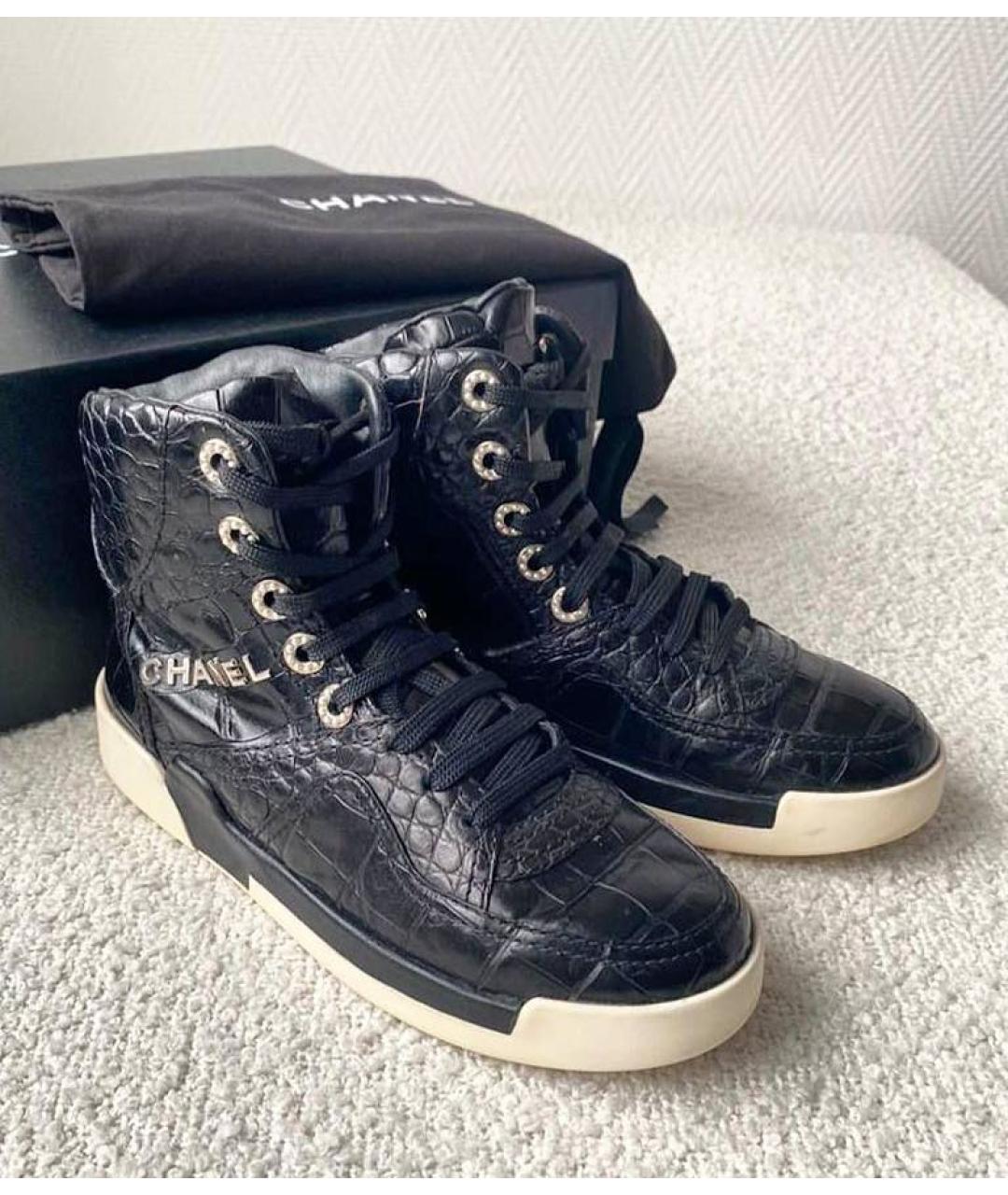 CHANEL BEAUTY Черные кожаные кеды, фото 2