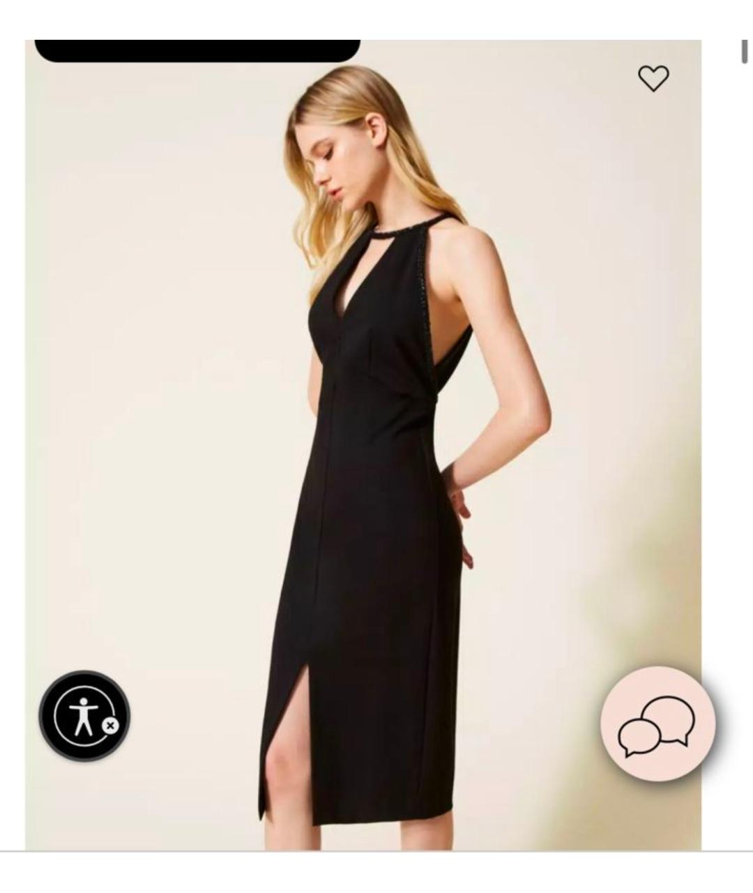 TWIN-SET Черное хлопко-эластановое вечернее платье, фото 4