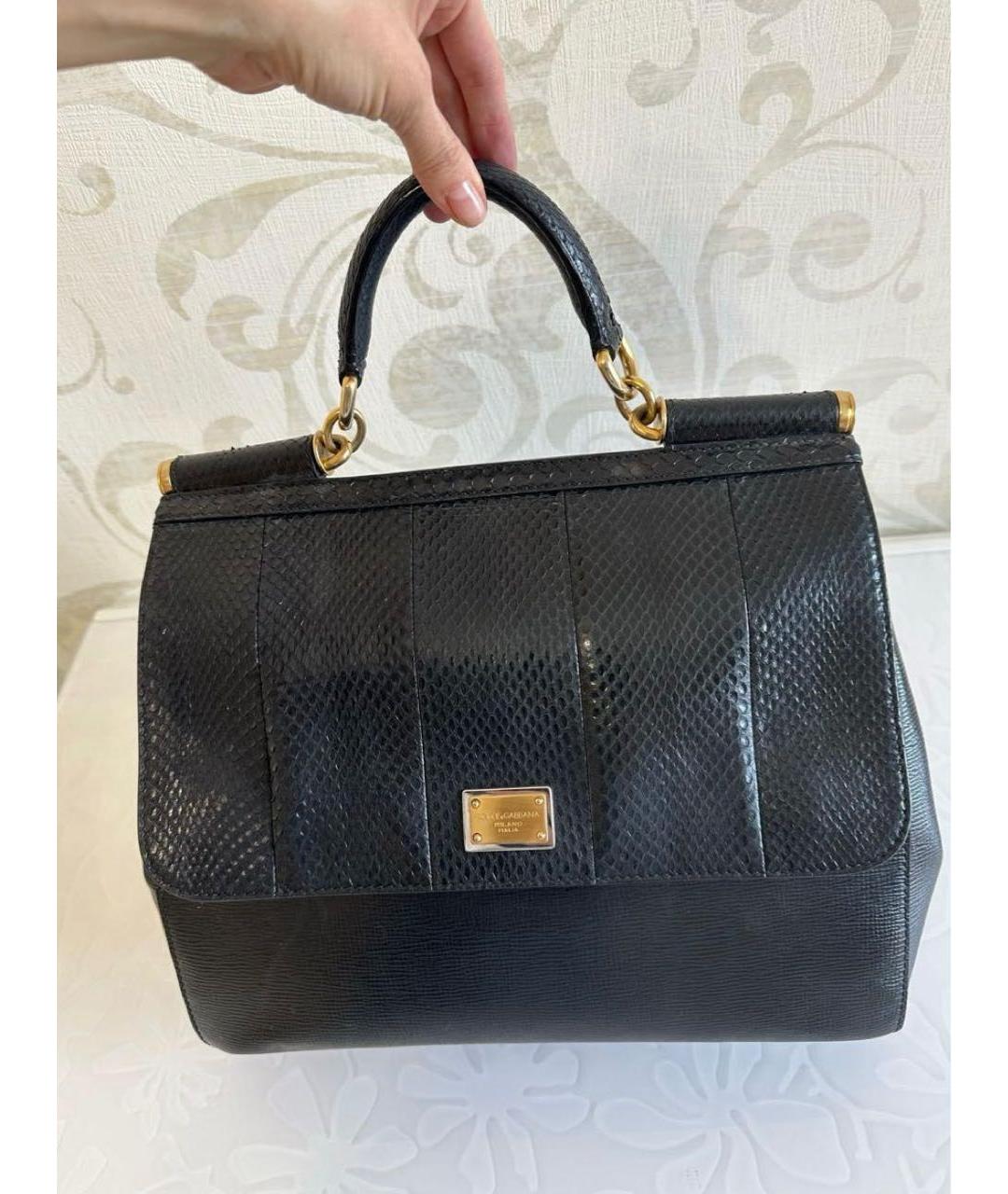 DOLCE&GABBANA Черная сумка с короткими ручками из экзотической кожи, фото 5