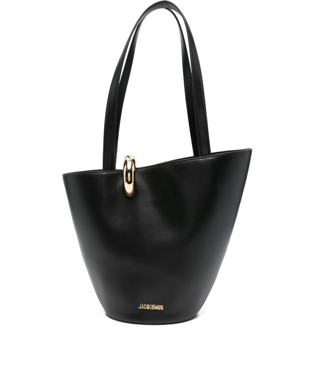 JACQUEMUS Черная кожаная сумка тоут, фото 1