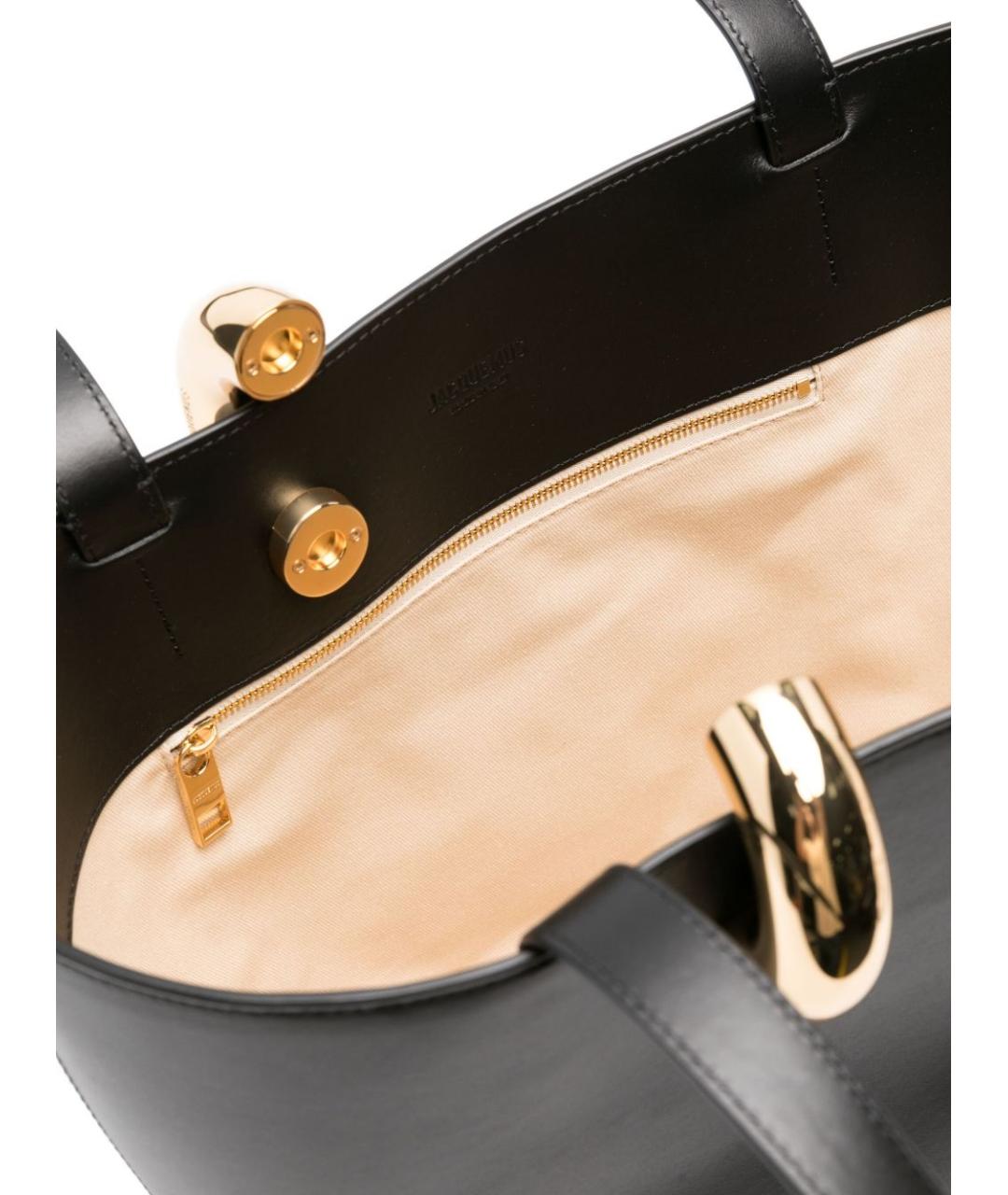 JACQUEMUS Черная кожаная сумка тоут, фото 3