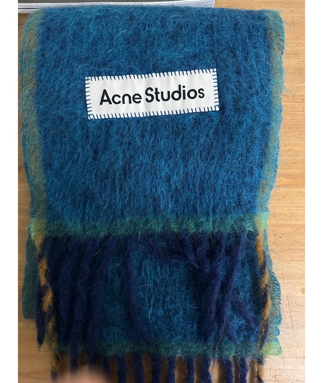 ACNE STUDIOS Бирюзовый шерстяной шарф, фото 4