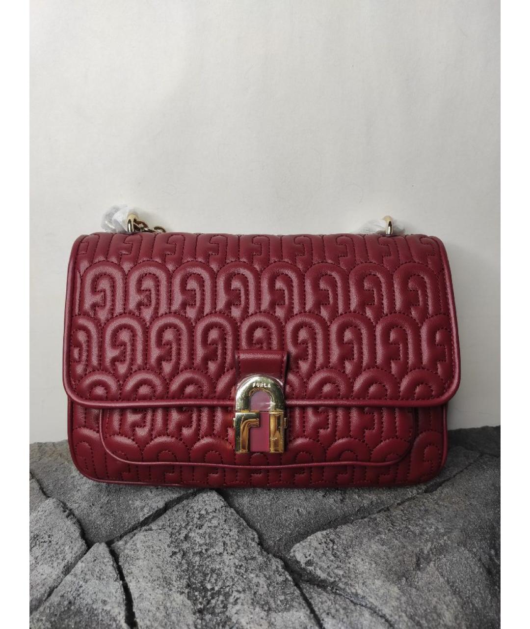 FURLA Бордовая кожаная сумка через плечо, фото 9