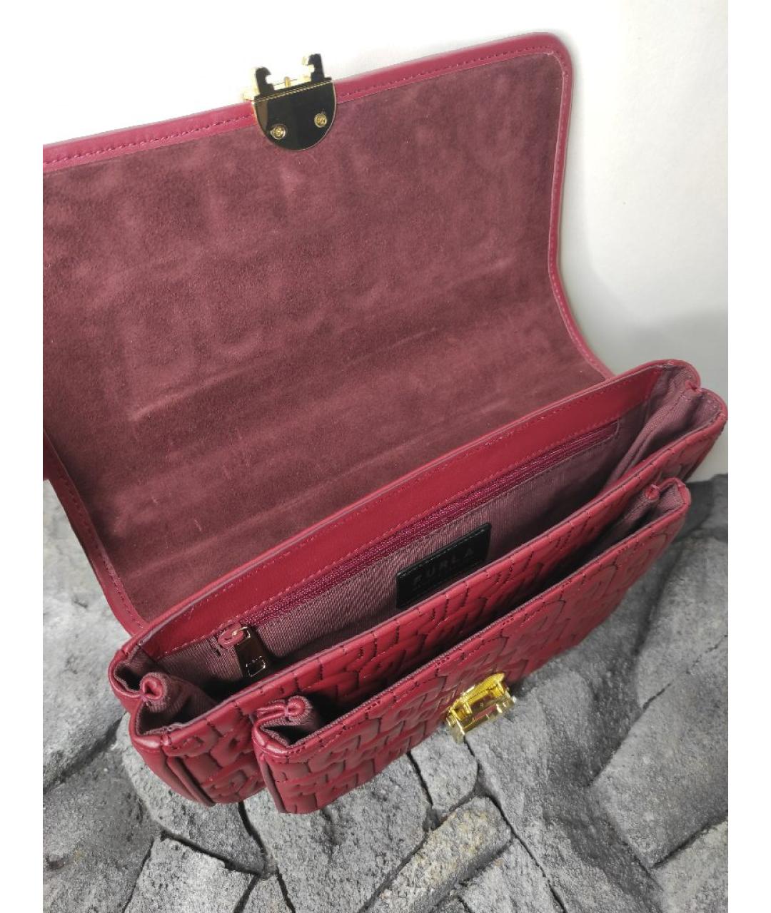 FURLA Бордовая кожаная сумка через плечо, фото 4