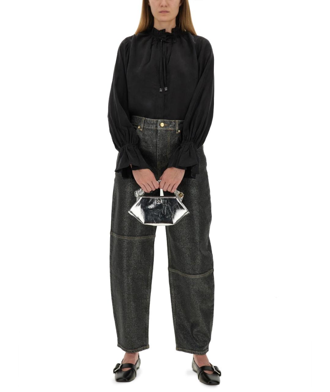 GANNI Черные хлопковые прямые джинсы, фото 3