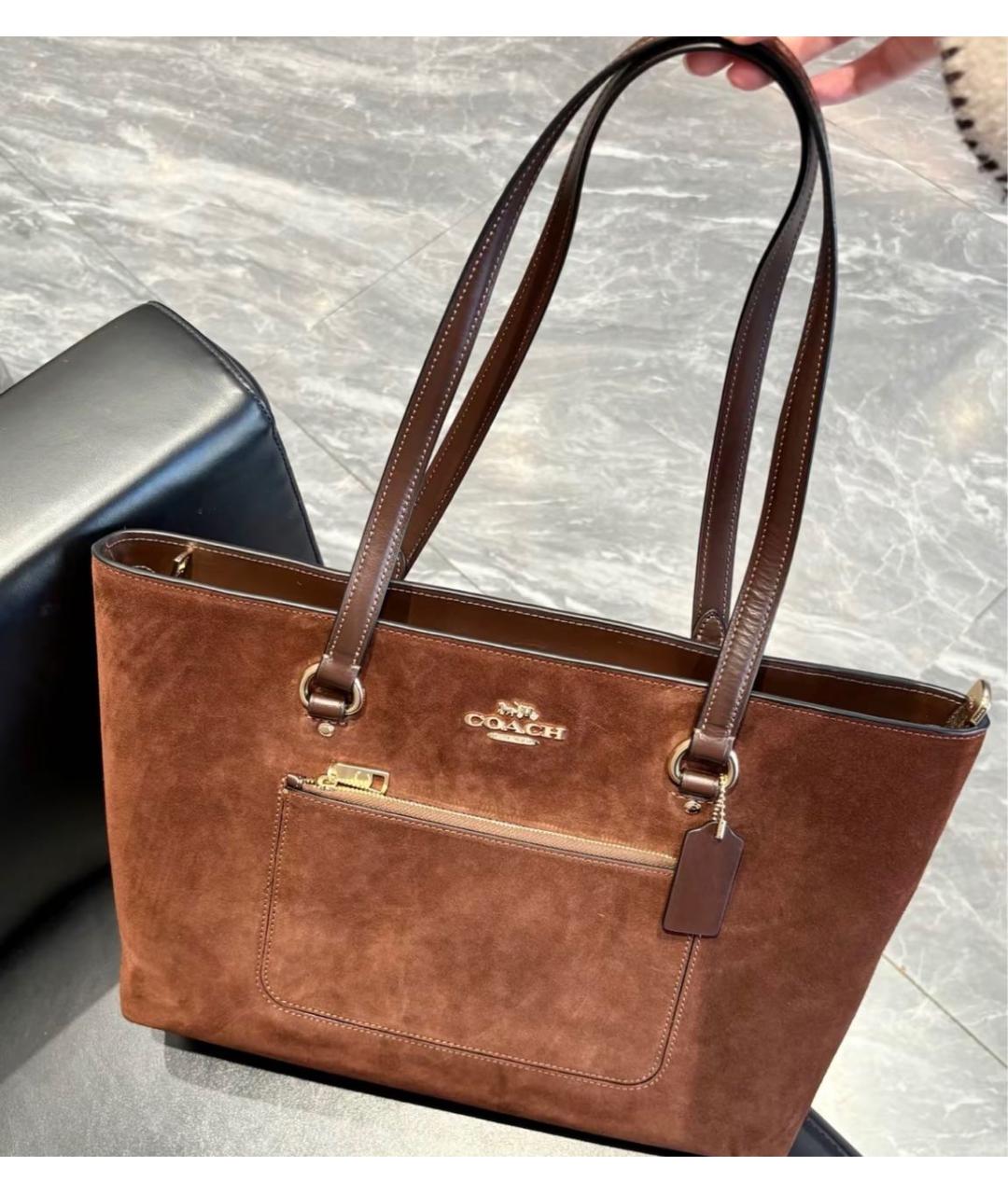 COACH Коричневая замшевая сумка тоут, фото 5