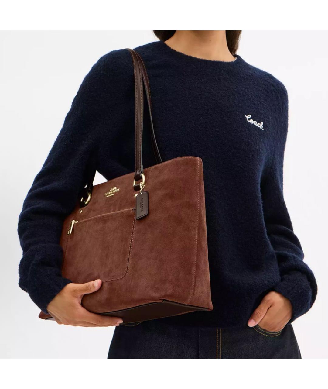 COACH Коричневая замшевая сумка тоут, фото 4