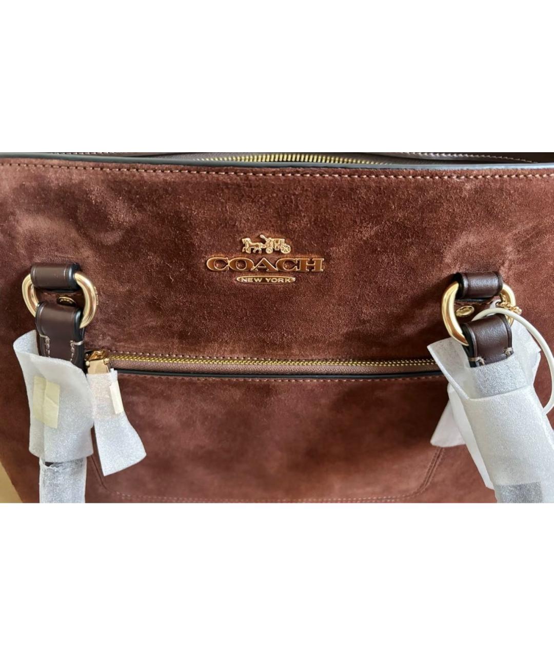 COACH Коричневая замшевая сумка тоут, фото 8