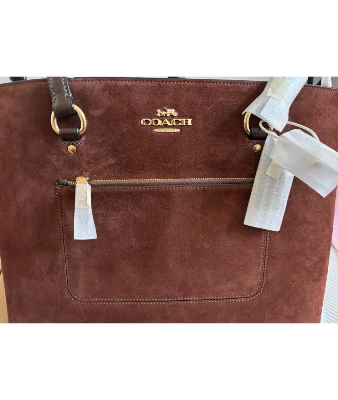 COACH Коричневая замшевая сумка тоут, фото 6