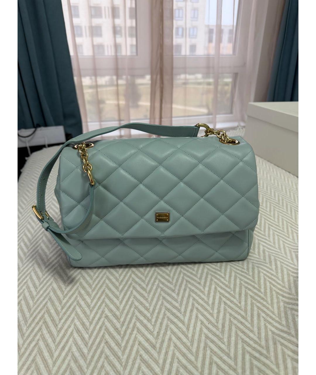 DOLCE&GABBANA Голубая кожаная сумка с короткими ручками, фото 2