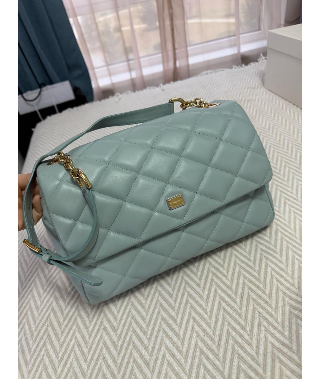 DOLCE&GABBANA Голубая кожаная сумка с короткими ручками, фото 6