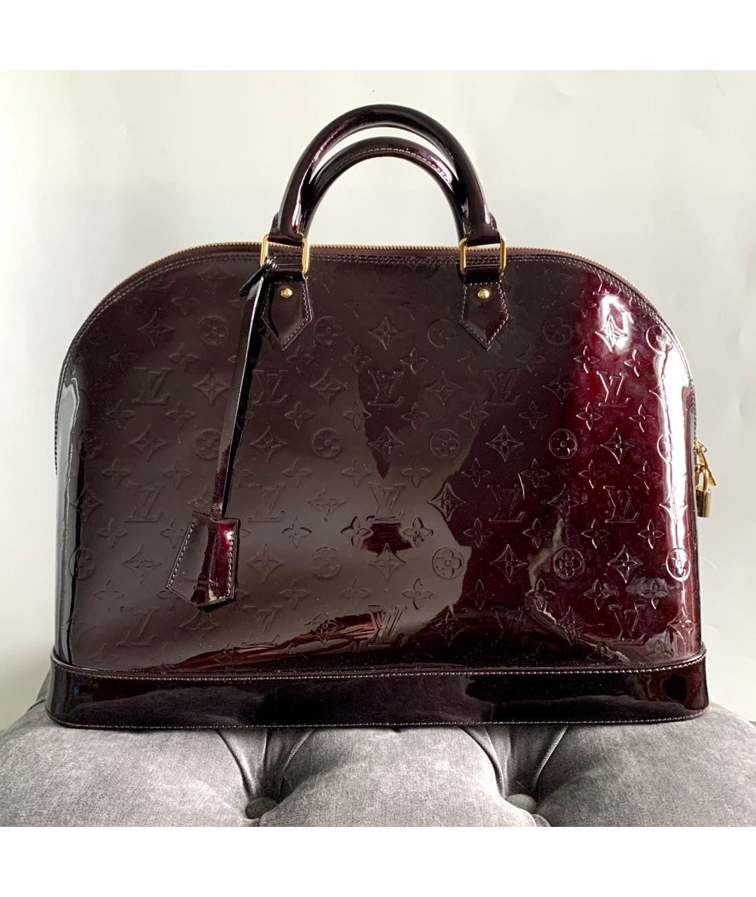 LOUIS VUITTON PRE-OWNED Бордовая сумка тоут из лакированной кожи, фото 6