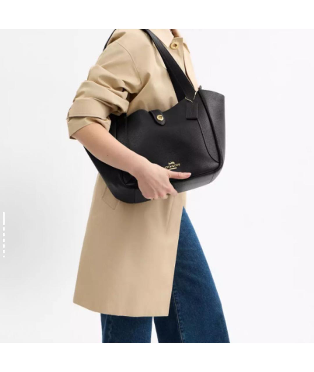 COACH Черная кожаная сумка тоут, фото 4