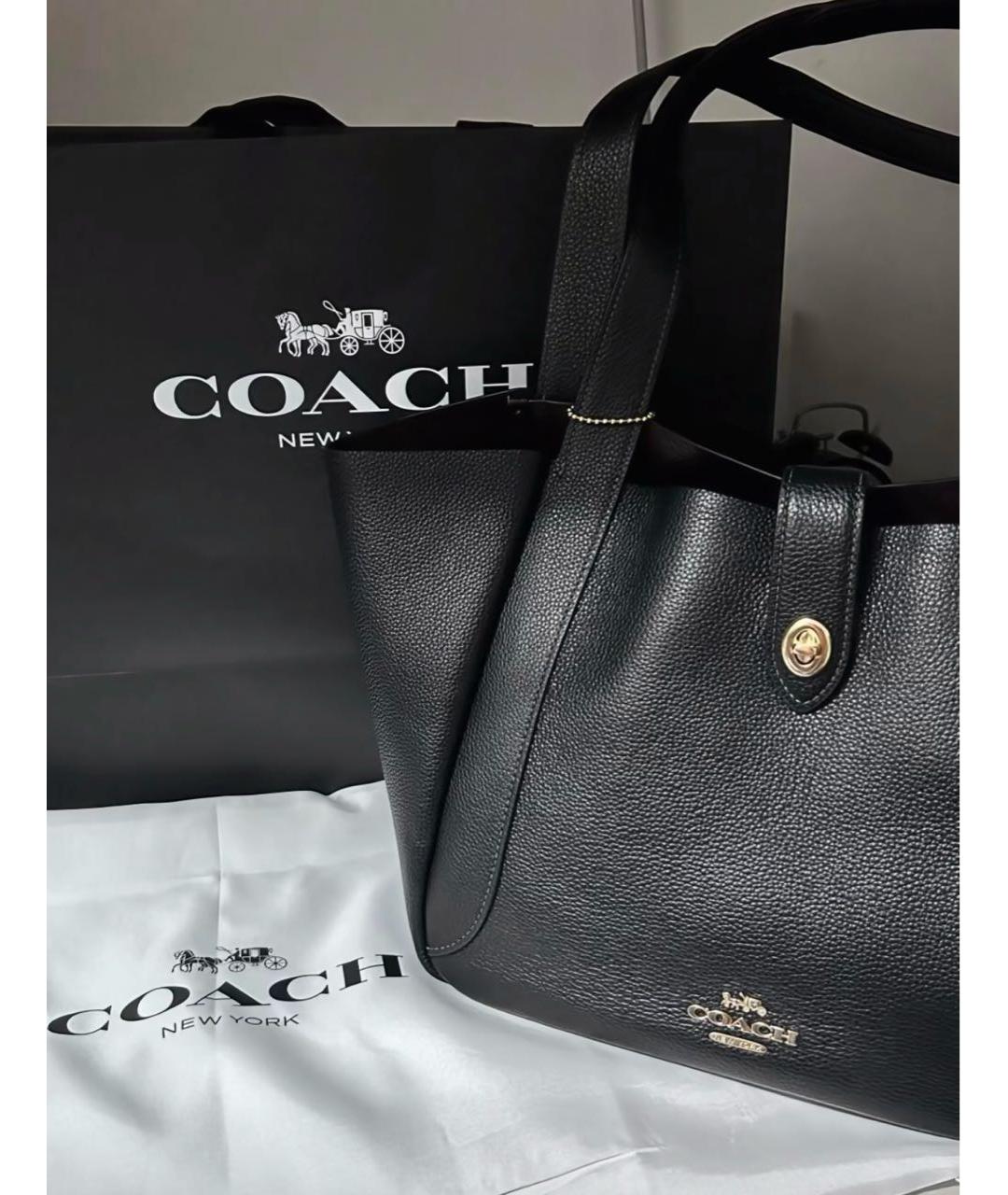 COACH Черная кожаная сумка тоут, фото 5